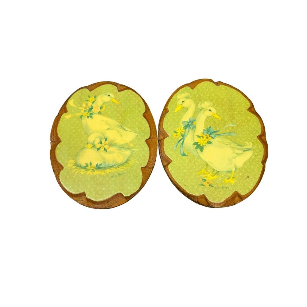 Vintage Vintage John Reed Swans Wood Plaque Duck Geese Goose Scalloped Edges